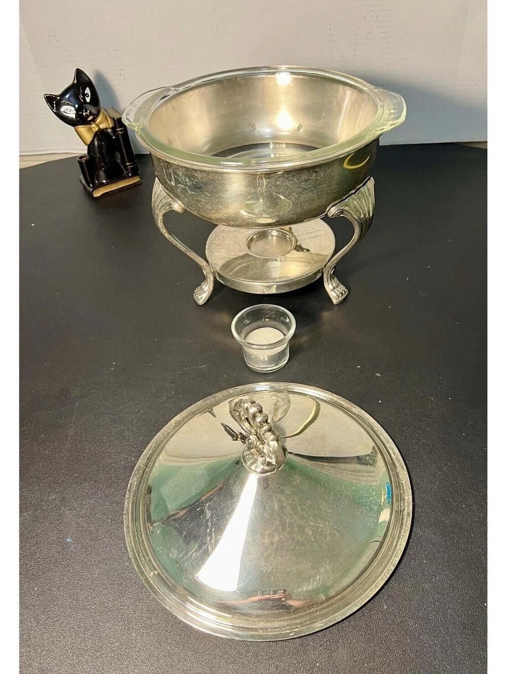 F.B. Rogers 1950s 4 Pcs Silver Plated Chafing Serving Dish W/ Glass Insert & Lid